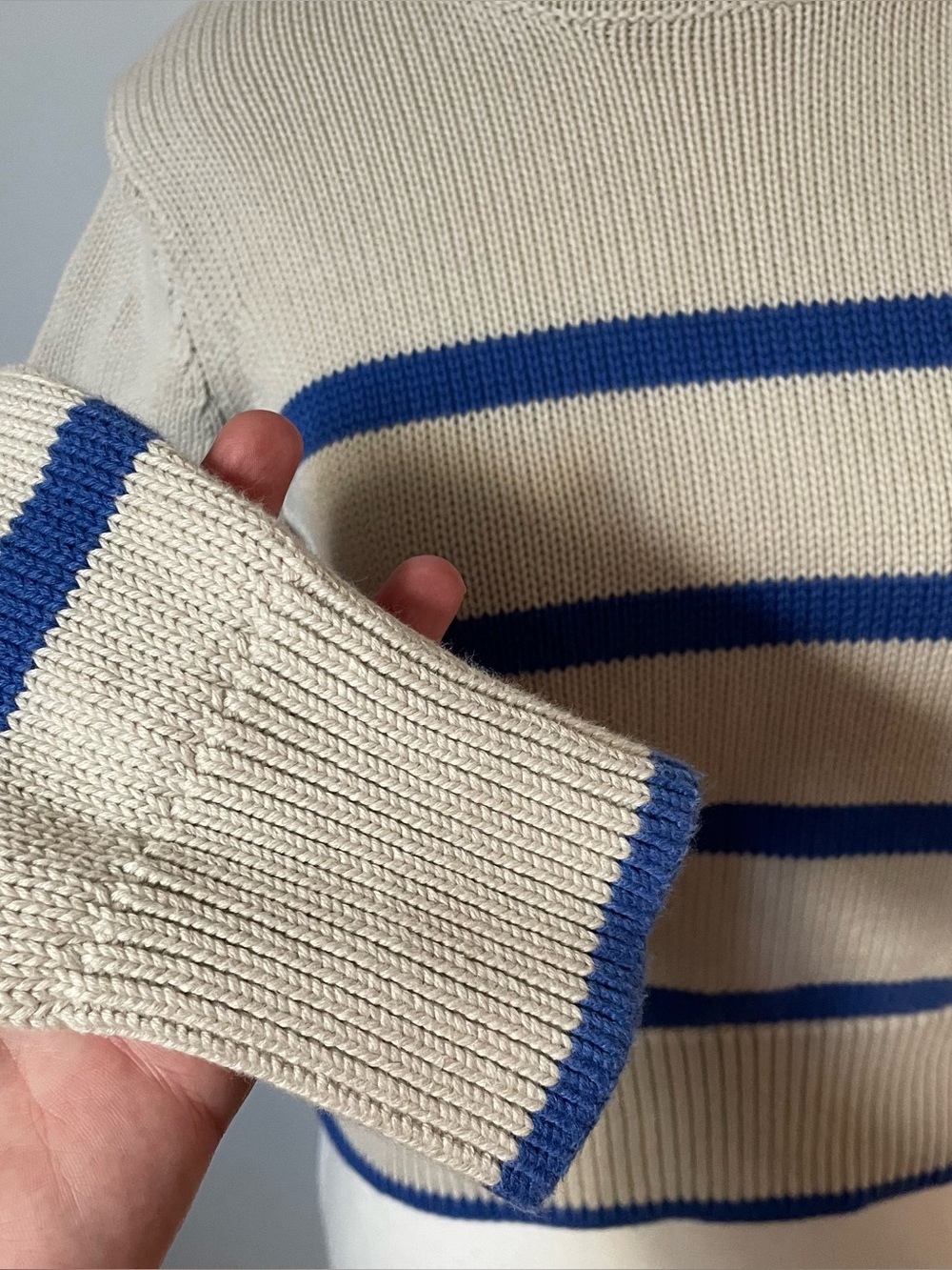 Gap 2024 Roll Neck Sweater Blue and White Fisherman Cropped 100% Cotton Size XS - Picture 9 of 11